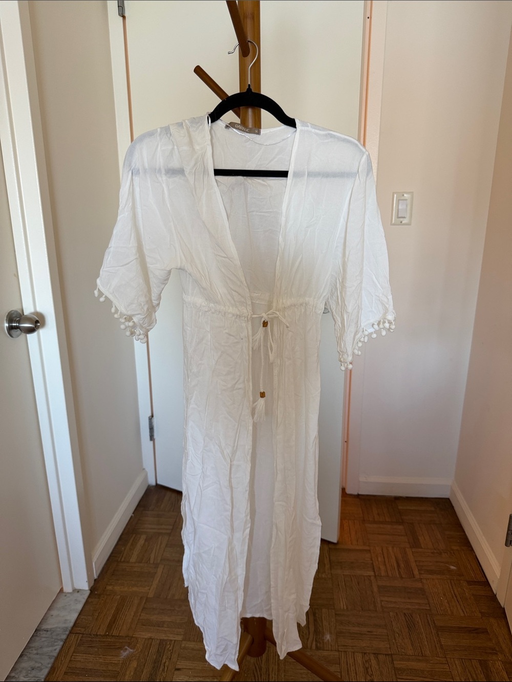 White Pom Trim Beach Cover-Up